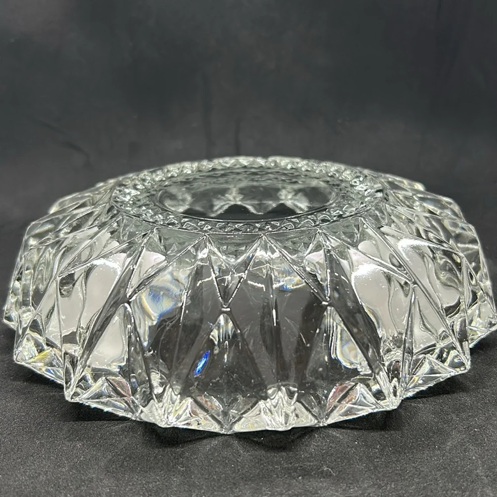 Vintage KIG Indonesia Diamond Pressed Glass Clear Round Ashtray Heavy Cigar